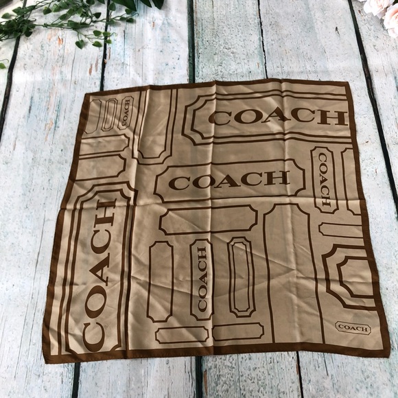 Coach Accessories - Coach 100% Silk Scarf Brown Square Logo Light